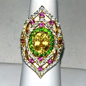 NWOT Victoria Wieck Fluorite Chrome Diopside Pink & Blue Topaz Designer Ring